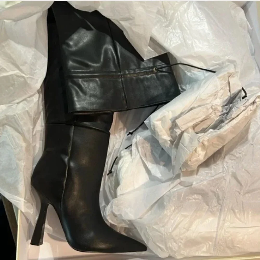 Good American Carla Over the Knee Boot NIB NEW Black